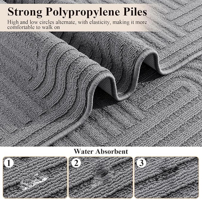 U'Artlines Kitchen Rugs and Mats Set of 3, Non Skid Washable Grey Geometric Kitchen Mats for Floor, Absorbent and Stain Resistant Floor Mat for Laundry, Sink Decor 20x32+20x48+20x59