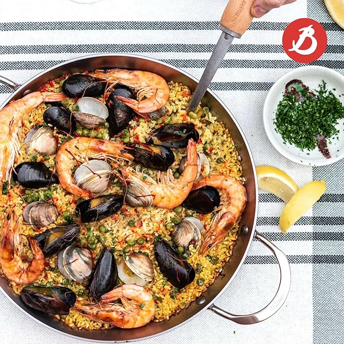 de Buyer MINERAL B Carbon Steel Paella Pan - 12.5” Diameter, 9.25” Cooking Surface - Multipurpose Pan for Stovetop & Oven - Naturally Non-Stick Finish - Made in France