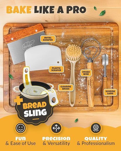 CRUSTLOVE Dutch Oven Bread Baking - 5QT Enamel Bread-Oven - incl Sourdough Bread-Baking Suppliers like Dough Whisk Scoring Lame etc Bread-Dome Cast Iron Bread-Pan with Lid for Sour dough, Bread-making