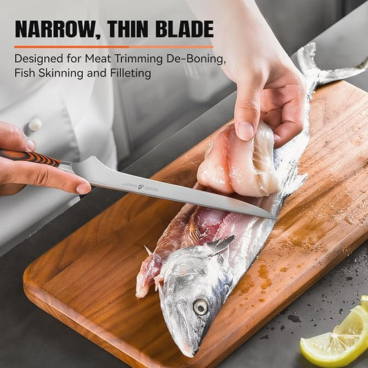 TUO Boning Knife, 7 inch Sharp Fillet Knife for Trimming Meat with Bones, Woodgrain Pakkawood Handle, High Carbon German Steel, Gift Box Included