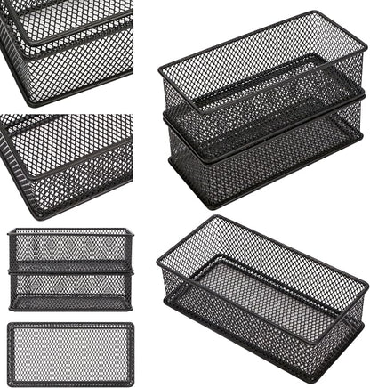 Annova Mesh Drawer Cabinet and Shelf Organizer Bins Storage Basket School Office Supply Holder Tray- Set of 2 (Black, 3x6x2 Inch)