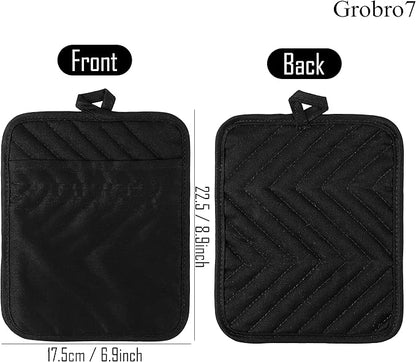 5Pack Cotton Pocket Pot Holder Set Kitchen Heat Resistant Potholder Machine Washable Hot Pads Bulk Oven Mitts Black Plain Hot Pads Trivet for Baking Cooking with Pocket 7x9