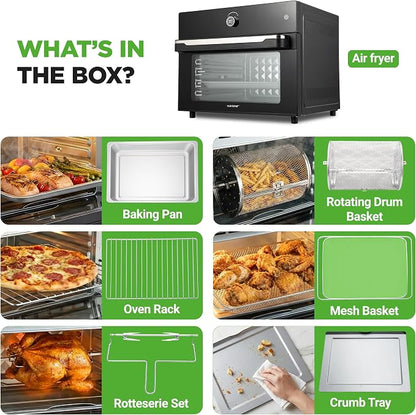 NutriChef 32 Quart Air Fryer & Oven | Digital Airfryer with 20 Presets, Dual Cook, Rotisserie, Bake & More | Multi-Function Convection Countertop Oven | Large Capacity | 18" x 17" x 14 | Black