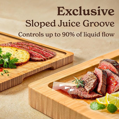 SMIRLY Bamboo Cutting Boards for Kitchen - Wood Cutting Board with Handle and Juice Groove for Meal Prep, Charcuterie - Kitchen Gadgets - Wooden Chopping Board Set of 4 with Holder - Natural Bamboo