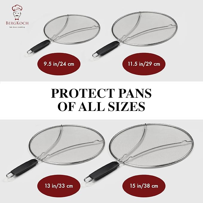 Splatter Screen for Frying Pan - 11.5 Inch Stainless Steel Grease Splatter Guard - Cover Oil Splash when Sizzling Bacon, Cooking Fried Chicken or Popcorn