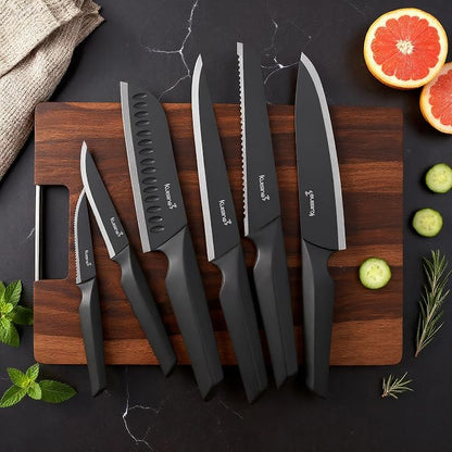 KUISINE Upgraded Chef Knife Set One Piece Molding High Carbon Stainless Steel,Super Sharp Blade Ergonomic Steel Handle,Knife Block Set with Built-in Sharpener(EX Black Pro,15PCS)