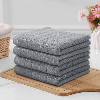Homaxy 100% Cotton Terry Kitchen Towels(Grey, 13 x 28 inches), Checkered Designed, Soft and Super Absorbent Dish Towels, 8 Pack