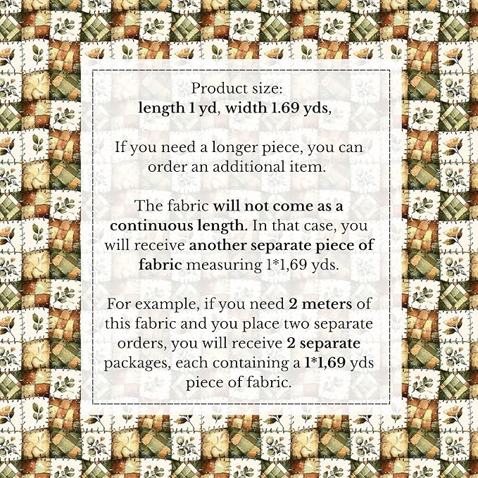 100% Cotton Fabric by the Yard – Turkish Quality Quilting & Sewing Fabric, 1 Yard x 1.69 Yards Wide, Patchwork Cotton for Crafts