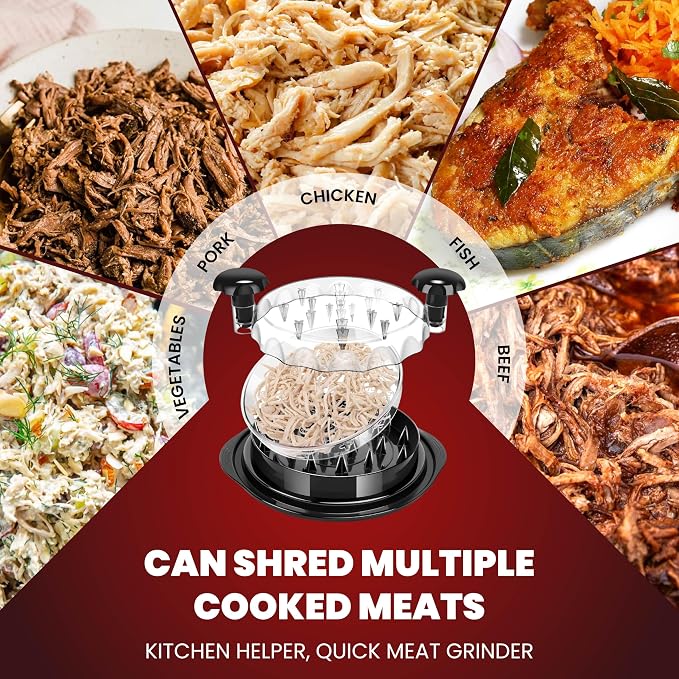 Chicken Shredder Tool Twist 10" Upgraded 3-Layer Meat Shredder for Chicken Breast, Pork & Beef | Transparent Visible Lid Food Shredder with Removable Plate, Soap Dispenser Brush, Non-Slip, BPA-Free