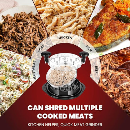 Chicken Shredder Tool Twist 10" Upgraded 3-Layer Meat Shredder for Chicken Breast, Pork & Beef | Transparent Visible Lid Food Shredder with Removable Plate, Soap Dispenser Brush, Non-Slip, BPA-Free