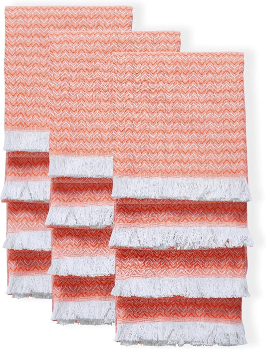 TWINY threads Kitchen Dish Towel Chevron Design, Premium Large 100% Cotton Kitchen Linen Set, Dish Rags for Drying Dishes, Absorbent Quick Drying Wash Rags, Pack of 12, 16 x 26 Inch, Orange