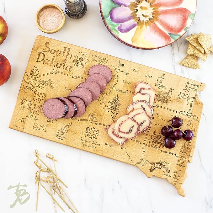 Totally Bamboo Destination South Dakota State Shaped Serving and Cutting Board, Includes Hang Tie for Wall Display