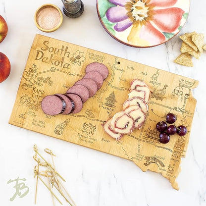 Totally Bamboo Destination South Dakota State Shaped Serving and Cutting Board, Includes Hang Tie for Wall Display