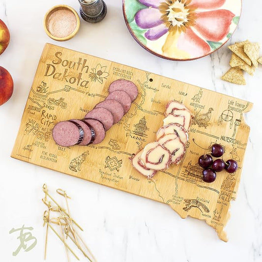 Totally Bamboo Destination South Dakota State Shaped Serving and Cutting Board, Includes Hang Tie for Wall Display