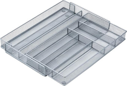 Honey-Can-Do Expandable Steel Mesh Drawer Organizer, 7 Compartments, Silver, Adjustable 11.5 to 20 Inches Wide