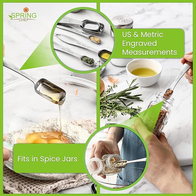 Spring Chef Stainless Steel Measuring Cups and Spoons Set of 10, Nesting Kitchen Metal Measuring Cups and Spoons Set for Dry and Liquid Ingredients, Perfect for Cooking & Baking