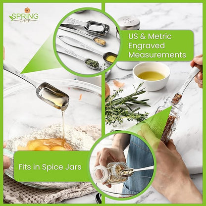 Spring Chef Stainless Steel Measuring Cups and Spoons Set of 10, Nesting Kitchen Metal Measuring Cups and Spoons Set for Dry and Liquid Ingredients, Perfect for Cooking & Baking