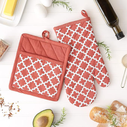 DII Lattice Basics Collection Kitchen Essentials, Oven Mitt & Potholder Set, Vintage Red, 2, Piece