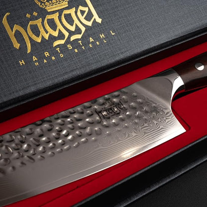 Japanese Chef Knife - 67 Layer Damascus Steel Kitchen Knife with Hand Hammered Finish - Professional Sharp Cooking Knife