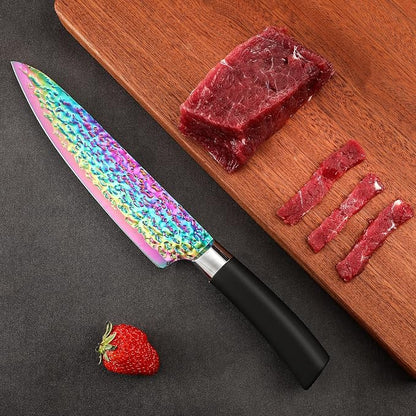 Rainbow Titanium Knife Set, Sharp Stainless Steel Knives Set with Acrylic Block,Sharpener, 6 Steak Knives, Cutlery Knife Block Set, Chef Quality for Home & Pro Use, Best Gift, Black Handle
