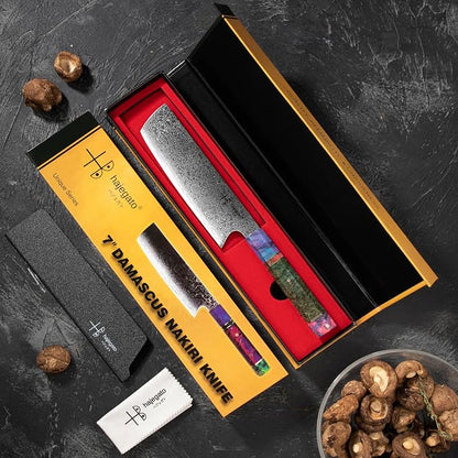 Damascus Chef Knife Unique One of Kind Handle Professional Japanese Chefs Kitchen Knife Vg10 67 Layers Damascus Steel Knive (Nakiri 7")