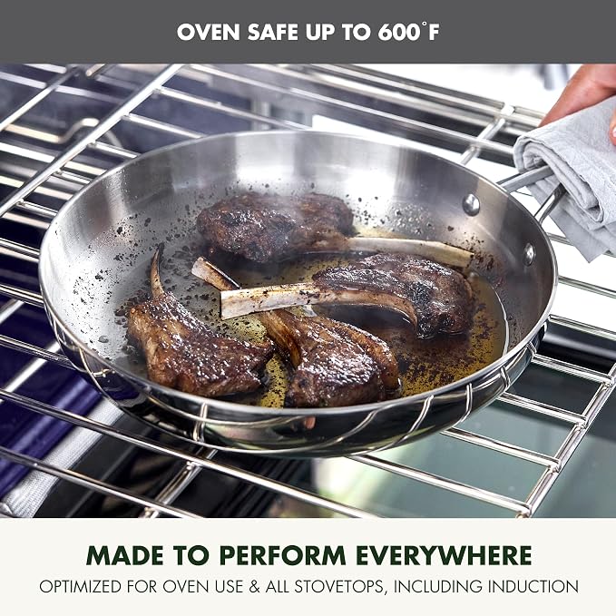 GreenPan Valencia Pro Tri-Ply Stainless Steel 10" & 12" Frying Pan Skillet Set, Induction Ready, Mirror Finish, Dishwasher Safe & Oven/Broiler Safe to 600F, Compatible with All Cooktops