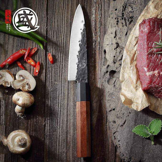 MITSUMOTO SAKARI 5.5-Inch Japanese Paring Knife, 9Cr18MoV Steel | Compact blade for peeling, trimming and fruit prep, 3-layer 9Cr18MoV steel, rosewood handle, sandalwood box