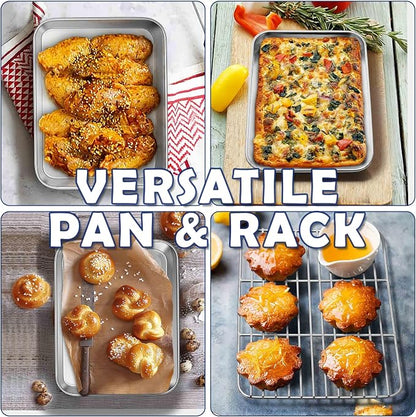 9 Inch Baking Sheet Pan with Rack Set, Joyfair Stainless Steel Toaster Oven Pans Tray & Cooling Racks for Cookie/Jelly Roll/Bacon/Meat, Commercial Metal & Rust-free, Dishwasher Safe