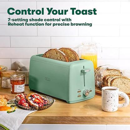 BELLA 4 Slice Toaster, Long Slot & Removable Crumb Tray - 7 Shading Options with Auto Shut Off, Cancel & Reheat Button - Toast Bread & Bagel, Sage