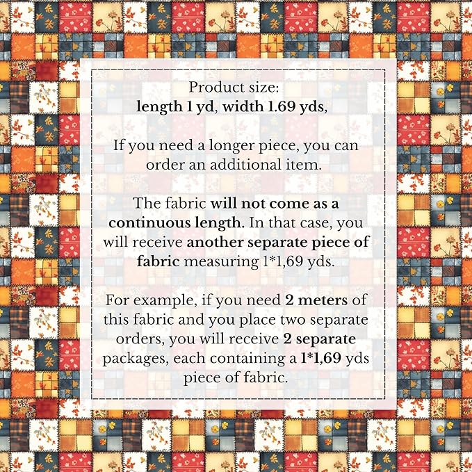Autumn Patchwork Cotton Fabric Panel 61 x 36.6 Inches, Vintage Quilt Style Floral Printed Cotton Sewing Fabric, 140 GSM