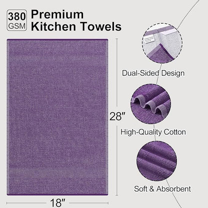 Mordimy Premium Kitchen Towels 6 Pack (18 x 28 Inches, Purple), Large Cotton Kitchen Hand Towel, Flat & Terry Dish Towels for Drying Dishes, Super Absorbent Tea Dishtowels Set with Hanging Loop