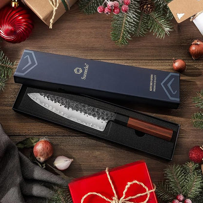 Sunnecko 8 Inch Chef Knife Japanese Kitchen Knife Sharp, Chefs Knife Carbon Steel 3-Layered 9CR18MOV, Rosewood Handle Gift Box