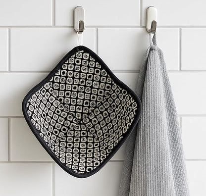Set of 2 Microwave Bowl 4x7x7 Inch Polyester Cloth Hot Pads with Black and White Color - Holder Microwavable Pot for Food - Ramen Soup or Pot Cozy - Multipurpose Heat Resistant Plate Holders