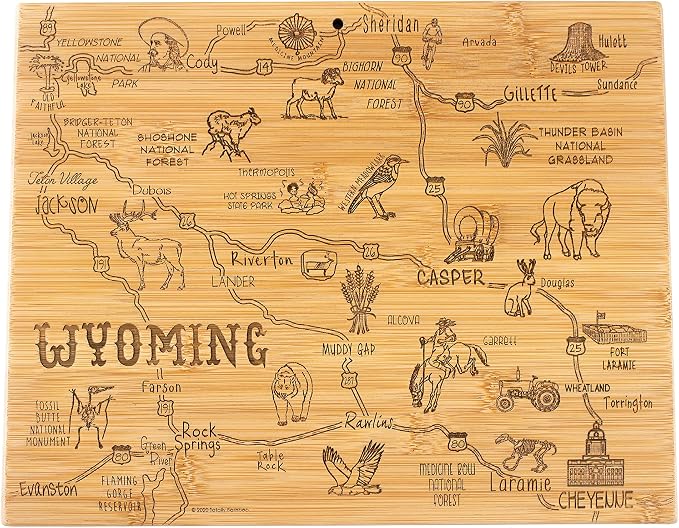 Totally Bamboo Destination Wyoming State Shaped Serving and Cutting Board, Includes Hang Tie for Wall Display