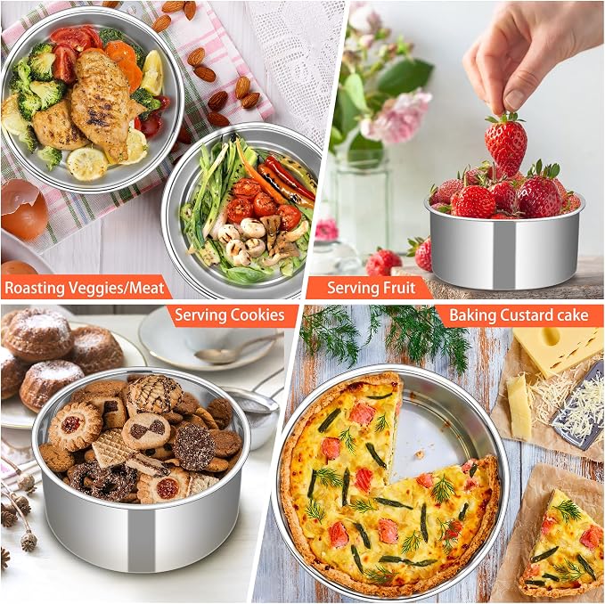 TeamFar 6 Inch Cake Pan, Stainless Steel Round Deep Baking Cake Pan for Wedding Birthday Party, Non-Toxic & Heavy Duty, Deep Wall & Straight Side, Mirror Finish & Dishwasher Safe
