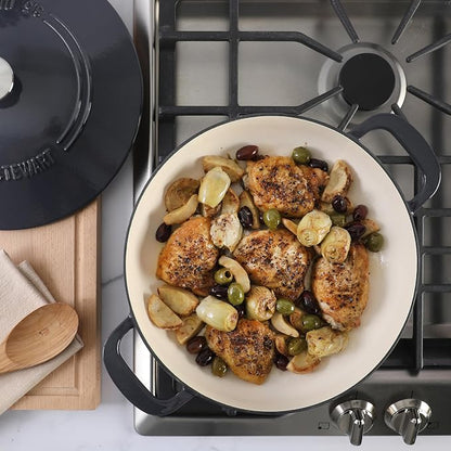 Martha Stewart Gatwick Enameled Cast Iron Braiser with Lid, 3.5-Quart Braiser Pan for Stovetop & Oven, Cast Iron Braising Pan, Grey