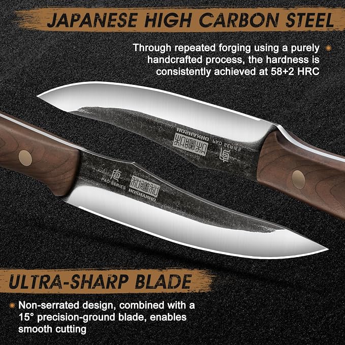 HOSHANHO Steak Knives Set of 6, Ultra Sharp 4.5 Inch Non Serrated Steak Knife Set, Hand Forged High Carbon Steel Dinner Steak Knives with Full Tang Wood Handle