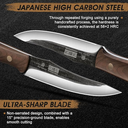 HOSHANHO Steak Knives Set of 6, Ultra Sharp 4.5 Inch Non Serrated Steak Knife Set, Hand Forged High Carbon Steel Dinner Steak Knives with Full Tang Wood Handle