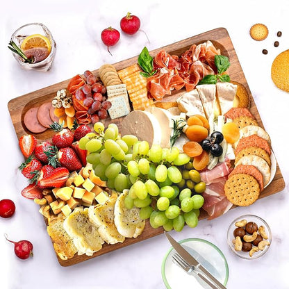 Acacia Wood Cutting Board for Kitchen, 1.5” Thick Chopping Board with Juice Groove, Sorting Compartment Charcuterie Board, 16x12x1.5 Inch Butcher Block