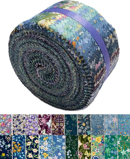 40 Strip Jelly Roll Fabric Strips for Sewing, 100% Cotton Fabric for Quilting Crafting, Precut Bundles, Patchwork Precut Quilt Squares-2.5" x 44" Tranquil