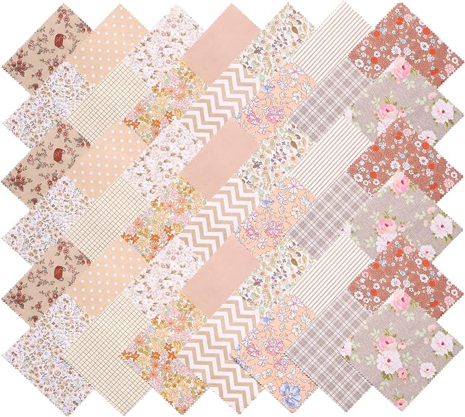 Nodsaw 42 Pcs Layer Cake Fabric Clearance, Layer Cakes 10 inch Squares for Quilting, Pre-Cuts 10" x 10" Fabric Squares for Quilting, Sewing, Patchwork, and DIY Crafts - Vintage Light Brown