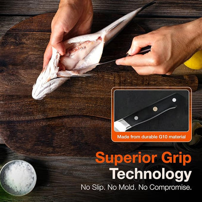 Arvello Boning Knife - 7-Inch Professional Deboning & Meat Trimming Knife for Home Cooking, Culinary Use - Full Tang High Carbon German Steel Blade, 58 HRC Ultra-Sharp Edge, Dishwasher-Safe G10 Handle