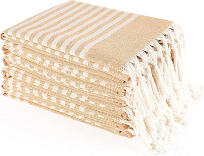TWINY threads Set of 6 100% Cotton Turkish Kitchen Towels with Hanging Loop & Tassels (18" X 28") | Ultra Washcloth with Fringes | Reusable Hand Towels - Mustard Yellow