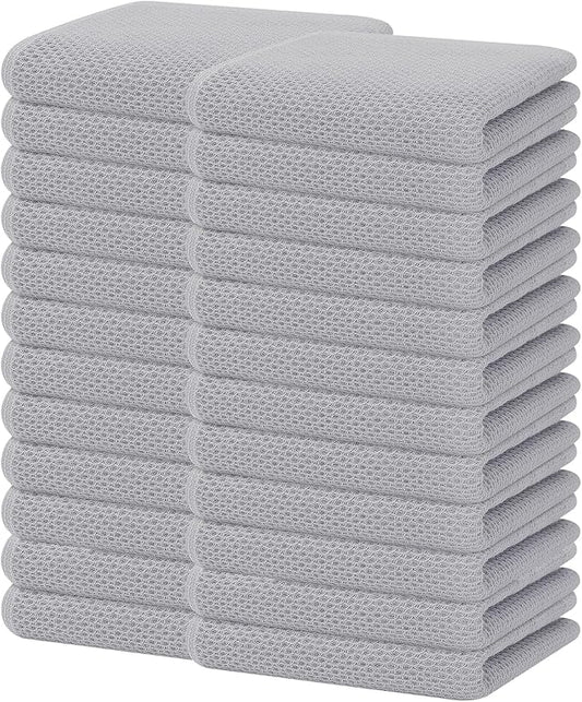 Homaxy 100% Cotton Waffle Weave Kitchen Dish Towels, Ultra Soft Absorbent Quick Drying Cleaning Towel, 13 x 28 Inches, 24-Pack, Light Gray