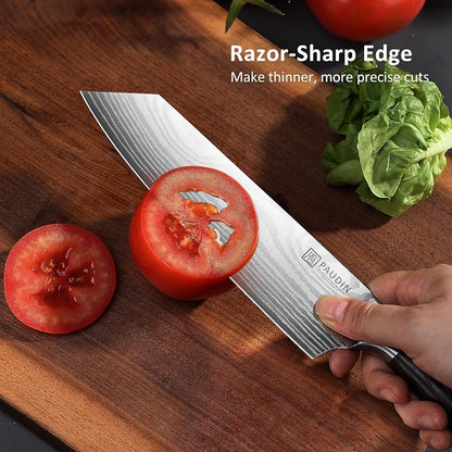 PAUDIN Kiritsuke Knife, 8 Inch Japanese Chef's Knife – High Carbon Stainless Steel Kitchen Knife with Ergonomic Pakkawood Handle & Protective Sheath, Great Gift for Men Women