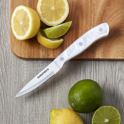 Sabatier Triple Riveted Paring Knife, 3.5-Inch, High-Carbon Stainless Steel, Razor-Sharp Kitchen Knife to Cut Fruit, Vegetables and more, White