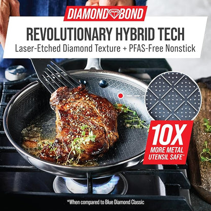 Blue Diamond Hybrid Nonstick Stainless Steel 8” & 10” Frying Pan Skillet Set, PFAS-Free Ceramic Diamond Bond Searing, Egg & Omelet Pan, Dishwasher Safe, Stay-Cool Handle, Induction Ready, All Cooktops