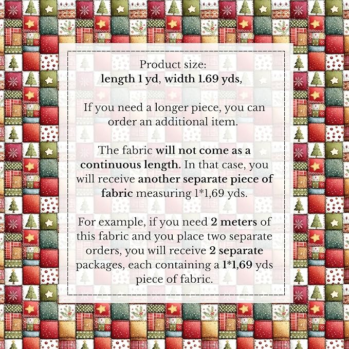 100% Cotton Fabric by the Yard – Turkish Quality Quilting & Sewing Fabric, 1 Yard x 1.69 Yards Wide, Patchwork Cotton for Crafts