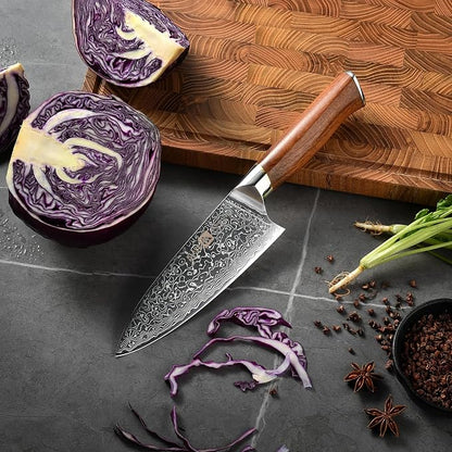 Klaus Meyer Damascus Chef Knife 6.5 Inch Rosewood Handle Chef Knife Ultra Sharp Santoku Knife, Gift For Women Men