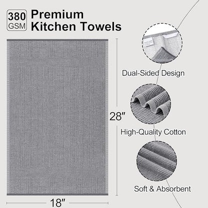 Mordimy Premium Kitchen Towels 6 Pack (18 x 28 Inches, Grey), Large Cotton Kitchen Hand Towel, Flat & Terry Dish Towels for Drying Dishes, Super Absorbent Tea Dishtowels Set with Hanging Loop